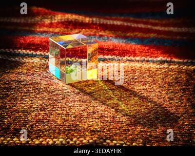 Glass cube prism colored decoration for education Stock Photo