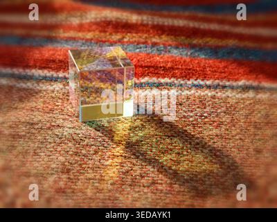 Glass cube on multicolored background for holiday and decoration Stock Photo