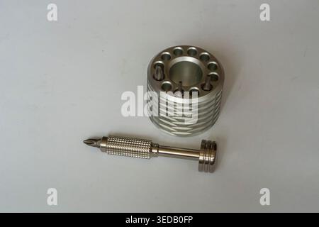 Titanium screwdriver and stand for job and hobby Stock Photo