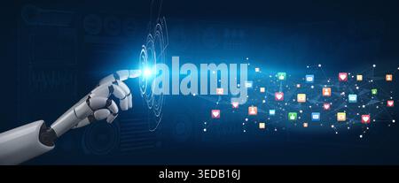 AI enhances social media engagement using intelligent icons, influencer tracking tools, and smart communication platforms for modern digital Stock Photo