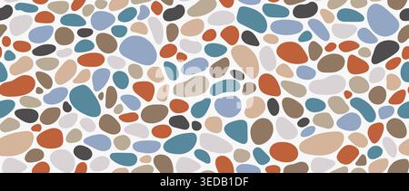 Pebble stone seamless pattern. Repeated smooth cobblestone background. Rounded stones sidewalk paving texture. Sea or river beach rocks repeating wallpaper. Landscaping pavement backdrop. Vector Stock Vector