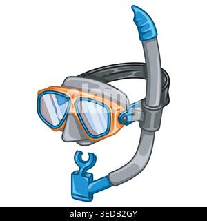 A detailed full color illustration of a mask and snorkel tube. Vibrant tones capture the essence of summer recreational diving and marine exploration Stock Vector