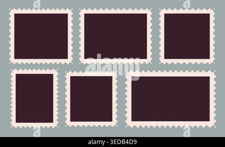 Set vintage photo frame for postage stamp. Retro photo card Square or rectangle frames. Mockup letter postal correspondence design Insert your picture Stock Vector
