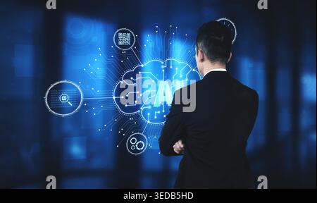 Artificial intelligence models neural signals for deep learning and cognitive computing. Train artificial intelligence to improve recognition Stock Photo
