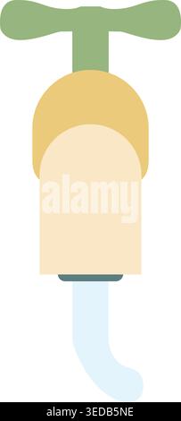 Simple illustration of an outdoor hand pump with a top handle and pale water flowing from the spout. Stock Vector