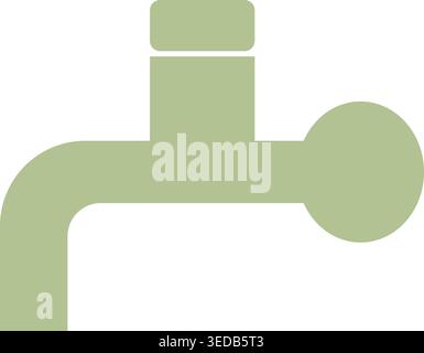 Simple illustration of a pale green water faucet shown in side view with a short spout and round handle. Stock Vector