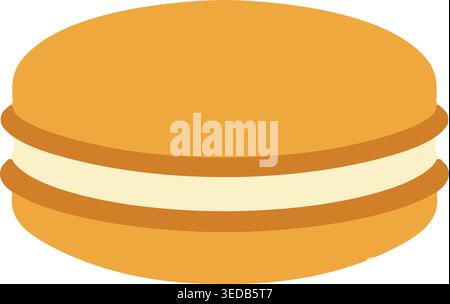 Simple illustration of a golden macaron sandwich cookie with smooth shells and a white cream layer. Stock Vector