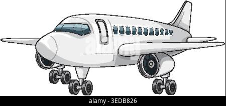 Vector illustration of small commercial airplane on runway, clean white livery, simple shading Stock Vector