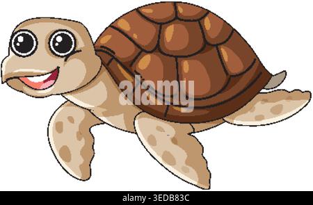 Smiling cartoon sea turtle vector illustration with brown shell and flippers on white background Stock Vector