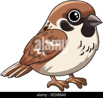 A stylized cartoon sparrow vector illustration with brown feathers and clean black outlines Stock Vector