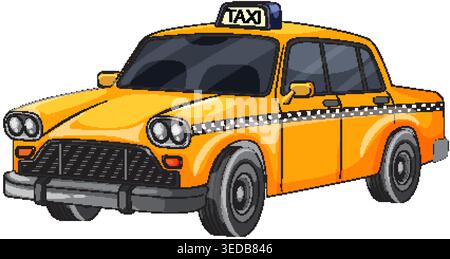 Bright yellow taxi cab cartoon vector with checkered stripe, isolated on white background Stock Vector