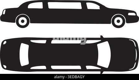Limousine silhouette set with side and top view vector illustration Stock Vector