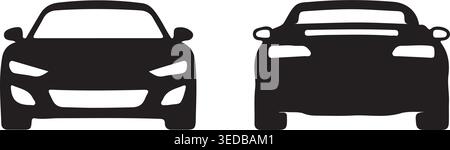 Sports car silhouette set with front and back view vector illustration Stock Vector