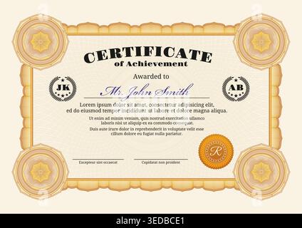 Award certificate diploma with guilloche frame Stock Vector