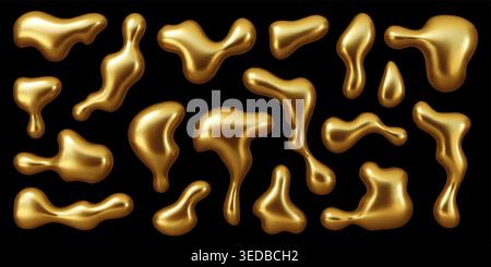 Abstract golden drop shapes and liquid metal blobs Stock Vector