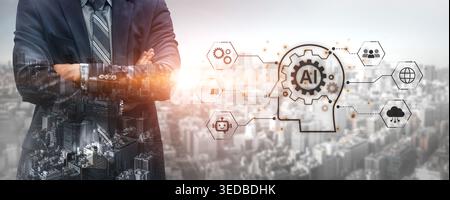 AI governance connects enterprise data, cloud and collaboration for trusted automation. AI supports policy, risk and compliance, improving decisions Stock Photo