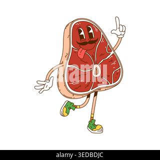 Cartoon groovy barbecue beefsteak character Stock Vector