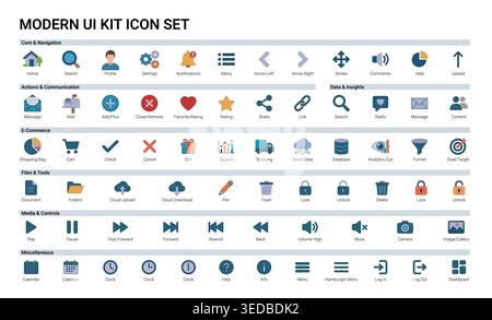 Modern colorful UI icon set for mobile apps, web dashboards, and user interfaces Stock Vector