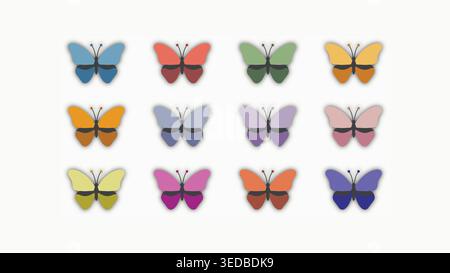 Butterfly Icon Set Colorful Flat Vector Insect Collection Bundle Nature Design Stock Vector