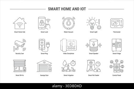 Smart home and IOT thin line icon set, modern automation technology Stock Vector