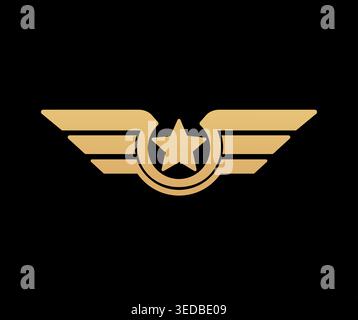 Golden wings award shield, aviation rank sign Stock Vector