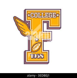 Varsity sport winged letter F, school league patch Stock Vector