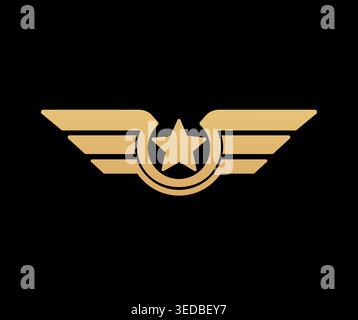 Golden wings award shield, aviation rank sign Stock Vector