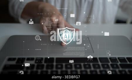 AI cybersecurity system protects digital assets through intelligent detection, access control, and threat prevention, enhancing security, resilience Stock Photo
