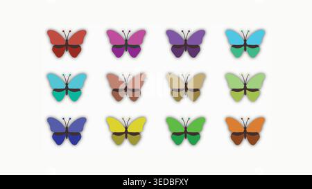 Butterfly Icon Set Colorful Flat Vector Insect Collection Bundle Nature Design Stock Vector