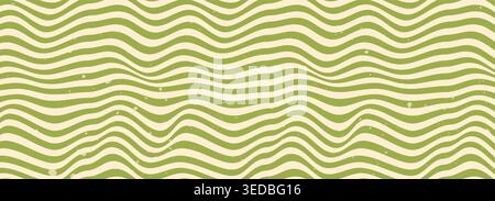 Groovy psychedelic banner with horizontal green lines. Stock Vector