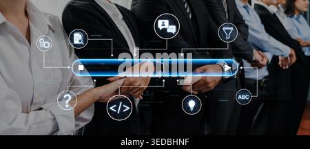Generative search system powered by AI with data, process, intelligence, and automation in a seamless concept flow. Corpus Stock Photo