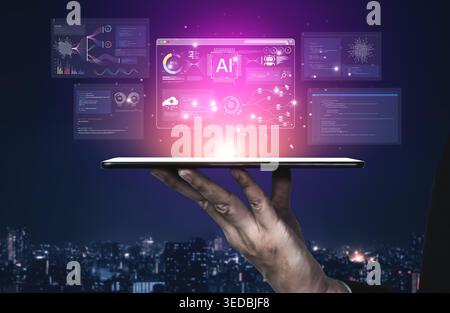 An AI development environment dashboard. This platform provides tools for coding, data science, and visualizing machine learning models, from the Stock Photo