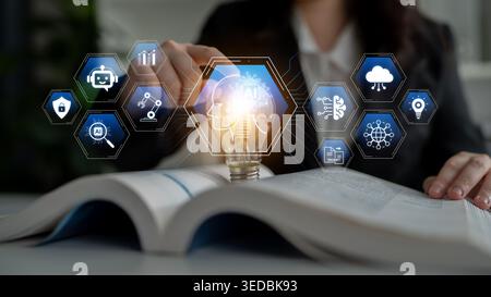Artificial intelligence use case concept linking analytics, security, cloud services and operations for modern organizations. Corpus Stock Photo