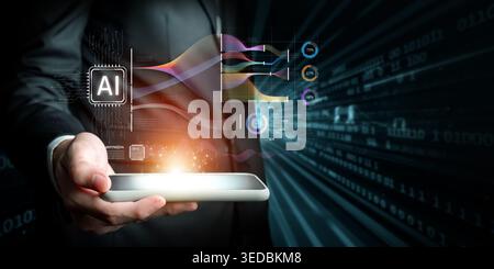 Explore the convergence of generative AI and big data as a professional engages with advanced technology, illustrating modern solutions and innovation Stock Photo