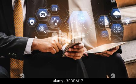 Artificial intelligence use case concept linking analytics, security, cloud services and operations for modern organizations. Corpus Stock Photo