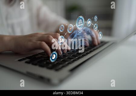Data-driven decision-making empowers business through analytics, datum collection, and AI systems. Data driven tools support cloud data processing and Stock Photo