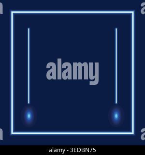 Futuristic neon light border with glowing blue square and vertical lines for tech or gaming backgrounds Stock Vector