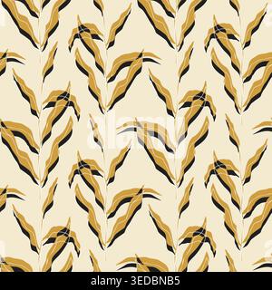 Seamless abstract botanical pattern with stylized leaves in ochre, black and cream palette for textile design, wallpaper, and organic branding. Vector illustration Stock Vector