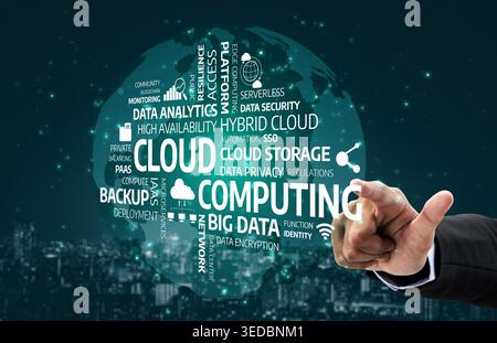 Engaging illustration of cloud computing concepts including data security and analytics. Ideal for tech and business themes, showcasing modern digital Stock Photo