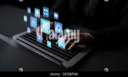 Concept of big data processing and analysis using big data architecture enables insights, big data visualization, and big data integration. Entice Stock Photo