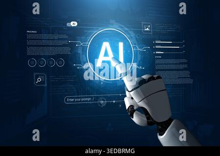A generative AI assistant displays its core system interface. This view shows how it processes developer prompts, executes code, and monitors its own Stock Photo