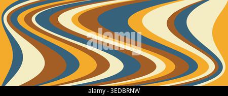 Abstract groovy wavy background with distorted colorful stripes in retro orange, blue and brown palette for psychedelic posters, fashion banners and web design headers. Vector illustration Stock Vector
