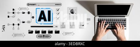 Innovative Technology Concepts with Laptop and AI Graphics for Business and Creative Projects Quark. Stock Photo