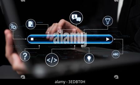 Generative search system powered by AI with data, process, intelligence, and automation in a seamless concept flow. Corpus Stock Photo