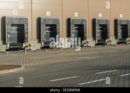 Loading docks in a logistics hall Stock Photo