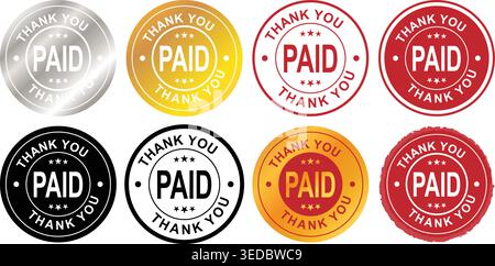 Paid Thank You Stamp Badge Set with Circular Seals Stock Vector
