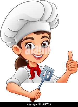 Chef Woman Smiling With Spatula And Thumbs Up Stock Vector