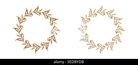 Golden Willow Branch Wreaths, Delicate Bronze Twig Frames for Eco-Friendly Branding, Spring Weddings, and Natural Cosmetics Packaging. Vector illustration Stock Vector
