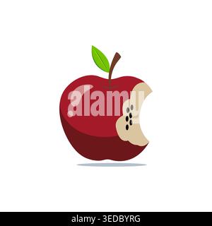 Minimal red apple vector illustration with bite mark, fresh fruit icon isolated on white background Stock Vector