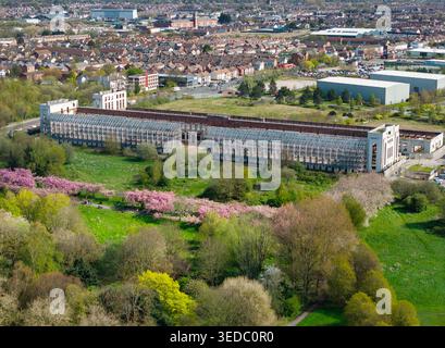 LIVERPOOL, MERSEYSIDE, ENGLAND - APRIL 16, 2026: Aerial view captures the building work at the former Littlewoods Pools building Stock Photo
